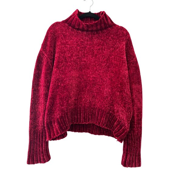 Chelsea & Theodore Red Chenille Turtleneck Sweater L Soft Plush Cozy Fall Winter - Picture 1 of 10